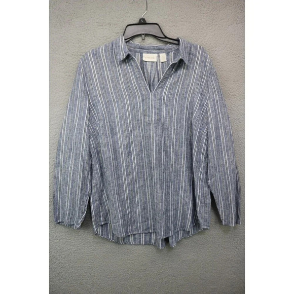 Chico's Gold Metallic Striped Linen Blend Tunic Top-Size 2 or Large(12) - Picture 1 of 7